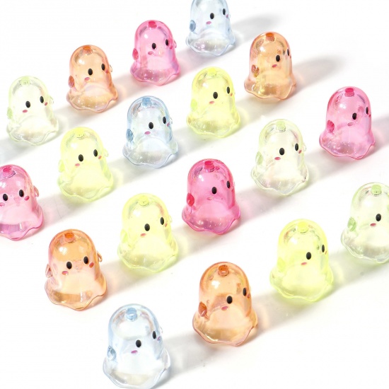 Picture of Acrylic Beads For DIY Jewelry Making Multicolor Halloween Ghost Transparent About 17mm x 15mm