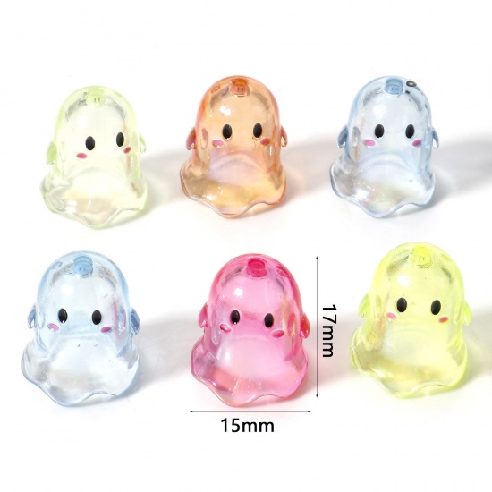 Picture of Acrylic Beads For DIY Jewelry Making Multicolor Halloween Ghost Transparent About 17mm x 15mm