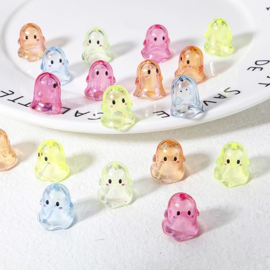 Picture of Acrylic Beads For DIY Jewelry Making Multicolor Halloween Ghost Transparent About 17mm x 15mm