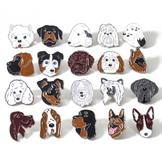 Picture of Zinc Based Alloy Pin Brooches Dog Animal Silver Tone Enamel