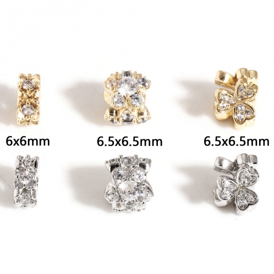 Image de Perles pour DIY Fabrication de Bijoux Exquis en Laiton Multicolore Fleur Cœur Micro Pave à Zircone Cubique Clair 2 Pcs