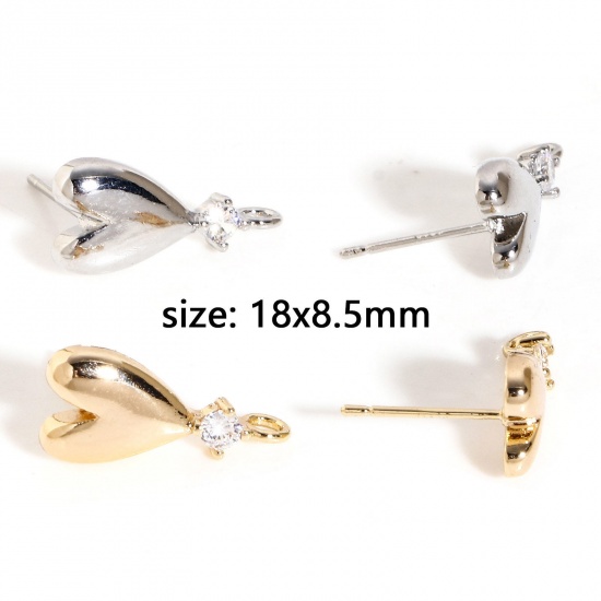 Picture of Brass Valentine's Day Ear Post Stud Earrings Multicolor Heart With Loop Clear Cubic Zirconia                                                                                                                                                                  