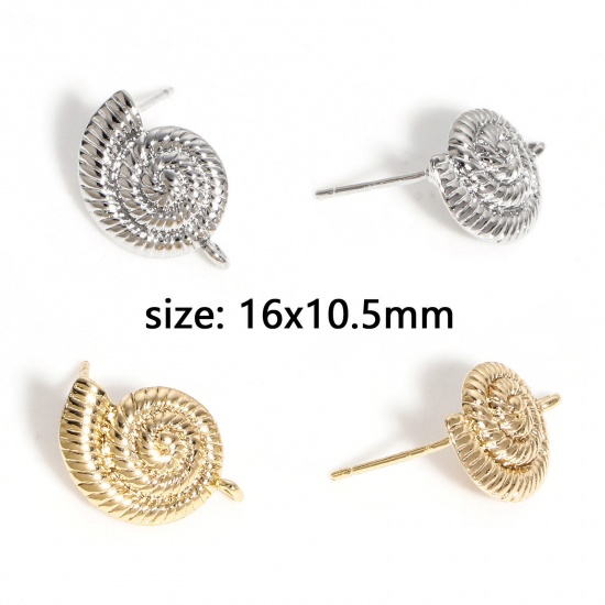 Picture of Brass Ocean Jewelry Ear Post Stud Earrings Multicolor Conch/ Sea Snail With Loop                                                                                                                                                                              