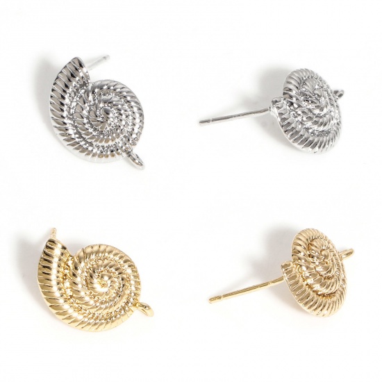 Picture of Brass Ocean Jewelry Ear Post Stud Earrings Multicolor Conch/ Sea Snail With Loop                                                                                                                                                                              