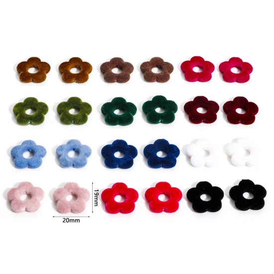 Immagine di Acrilato Collezione Flora Perline per la Creazione di Gioielli con Ciondoli Fai-da-te Multicolore Fiore Floccaggio Circa 20mm x 19mm, Foro: Circa 1.2mm, 10 Pz
