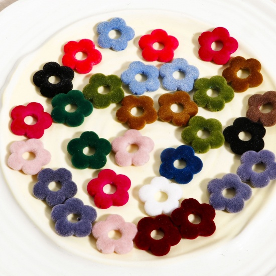 Immagine di Acrilato Collezione Flora Perline per la Creazione di Gioielli con Ciondoli Fai-da-te Multicolore Fiore Floccaggio Circa 20mm x 19mm, Foro: Circa 1.2mm, 10 Pz
