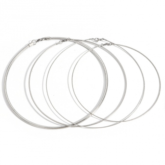 Picture of 304 Stainless Steel Snake Chain Collar Neck Ring Necklace For DIY Jewelry Making Silver Tone With Lobster Claw Clasp