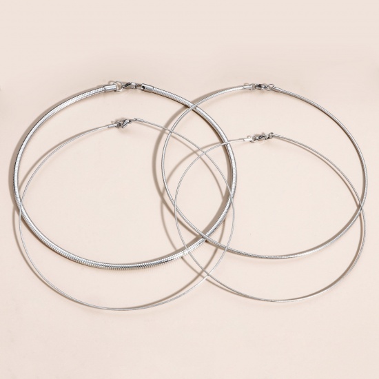 Picture of 304 Stainless Steel Snake Chain Collar Neck Ring Necklace For DIY Jewelry Making Silver Tone With Lobster Claw Clasp