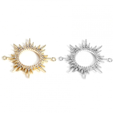Ottone Galassia Pendenti Charms Connettori Accessori Sole Vero Oro Placcato Micro Spianare Trasparente Cubic Zirconiae 29mm x 25mm, 1 Pz