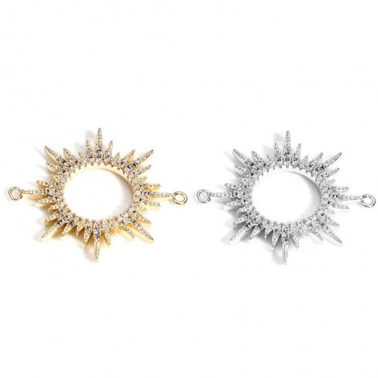 Picture of Brass Galaxy Connectors Charms Pendants Sun Real Gold Plated Micro Pave Clear Cubic Zirconia 29mm x 25mm