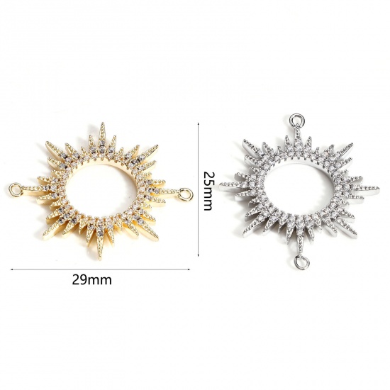 Picture of Brass Galaxy Connectors Charms Pendants Sun Real Gold Plated Micro Pave Clear Cubic Zirconia 29mm x 25mm                                                                                                                                                      