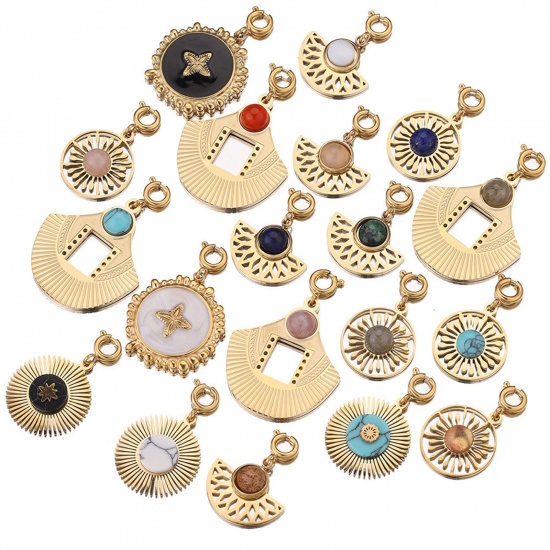 Imagen de 304 Acero Inoxidable & Gema Clip en Charms Para Vintage Charm Pulseras Chapado en Oro de 18K 18mm x 16mm, 1 Unidad
