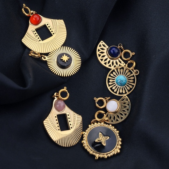 Imagen de 304 Acero Inoxidable & Gema Clip en Charms Para Vintage Charm Pulseras Chapado en Oro de 18K 18mm x 16mm, 1 Unidad