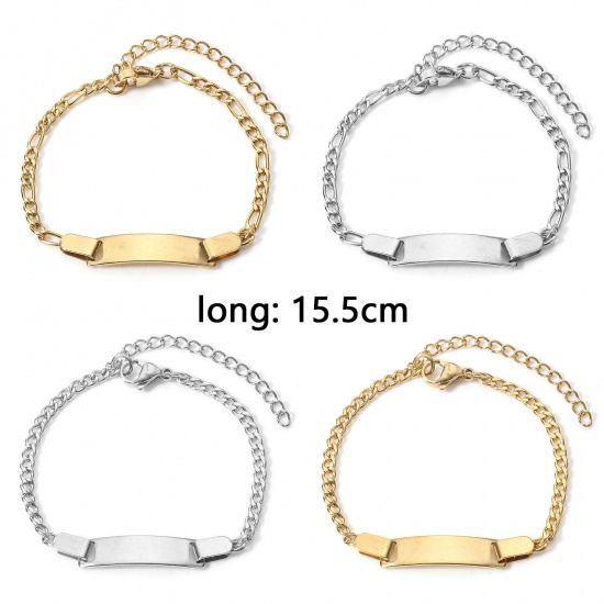 Picture of 304 Stainless Steel Blank Stamping Tags Bracelets For Kids Children 15.5cm(6 1/8") long