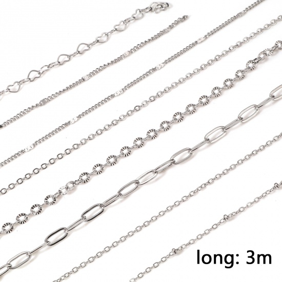 Picture of 304 Stainless Steel Link Chain For Handmade DIY Jewelry Making Findings Silver Tone 1 Roll (Approx 3 M/Roll)
