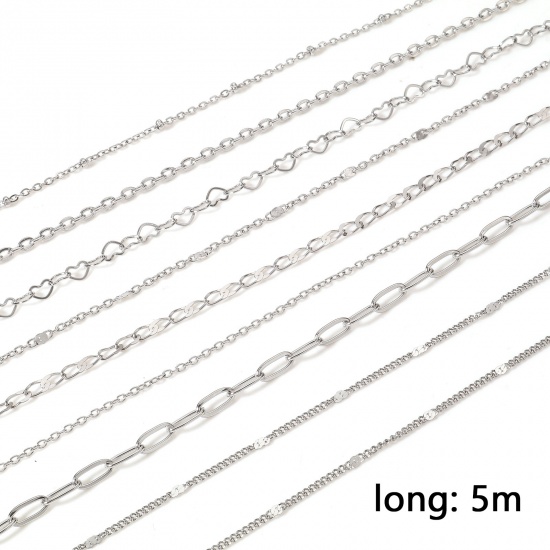 Picture of 304 Stainless Steel Link Chain For Handmade DIY Jewelry Making Findings Silver Tone 1 Roll (Approx 5 M/Roll)