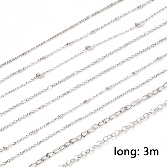 Picture of 304 Stainless Steel Link Chain For Handmade DIY Jewelry Making Findings Silver Tone 1 Roll (Approx 3 M/Roll)