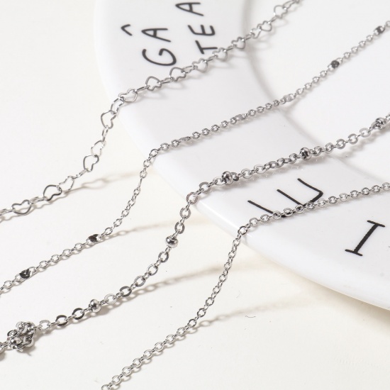 Picture of 304 Stainless Steel Link Chain For Handmade DIY Jewelry Making Findings Silver Tone 1 Roll (Approx 3 M/Roll)