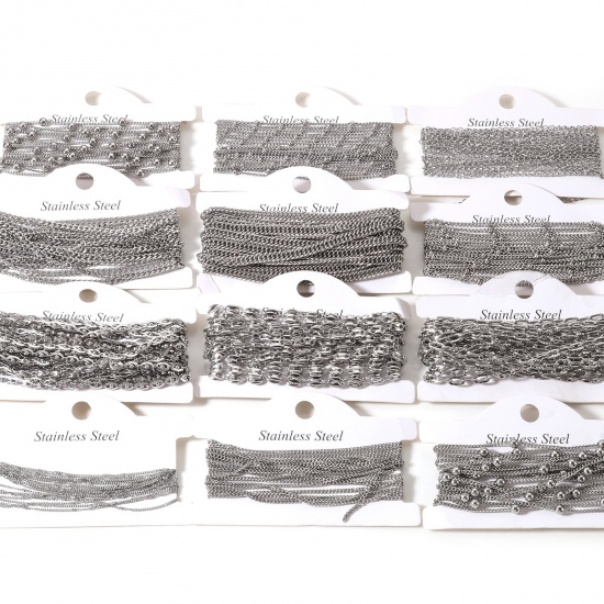 Picture of 304 Stainless Steel Link Chain For Handmade DIY Jewelry Making Findings Silver Tone 1 Roll (Approx 3 M/Roll)