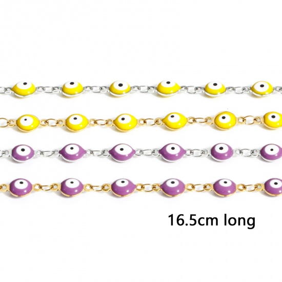 Imagen de 304 Acero Inoxidable Religión Cadena de Eslabones Hechos a Mano Pulseras Ronda Mal de ojo Con Broche de Langosta y Extensor Cadena 16.5cm longitud, 1 Unidad