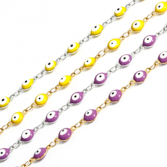 Imagen de 304 Acero Inoxidable Religión Cadena de Eslabones Hechos a Mano Pulseras Ronda Mal de ojo Con Broche de Langosta y Extensor Cadena 16.5cm longitud, 1 Unidad