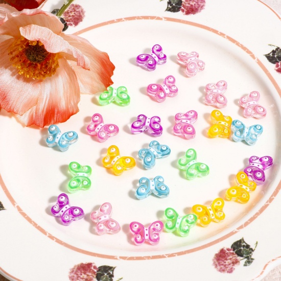 Picture of Lampwork Glass Insect Beads For DIY Charm Jewelry Making Butterfly Animal Multicolor Enamel About 15mm x 10mm
