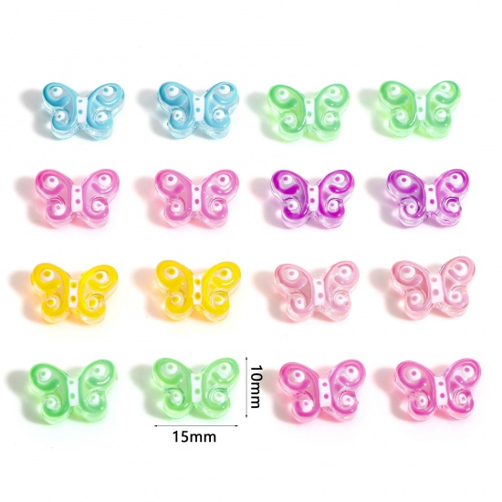 Picture of Lampwork Glass Insect Beads For DIY Charm Jewelry Making Butterfly Animal Multicolor Enamel About 15mm x 10mm