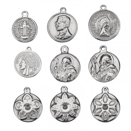 304 Stainless Steel Retro Charms Gray Round Religious Figure