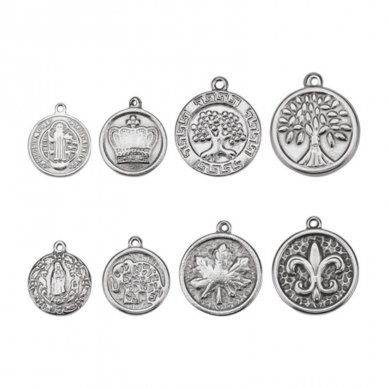 Picture of 304 Stainless Steel Retro Charms Gray Round Religious Figure