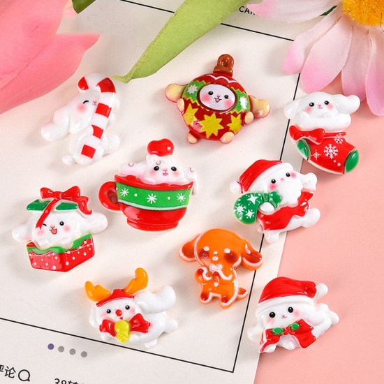 Immagine di Resina Carino Accessori fatti a mano gioielli fai da te Decor Phone Case Multicolore Natale Coniglio 5 Pz