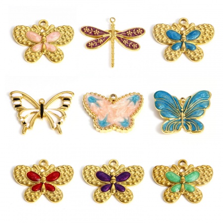 304 Acero Inoxidable Insecto Colgantes Charms Libélula Color Oro de 18K Multicolor Mariposa Esmalte 1 Unidad