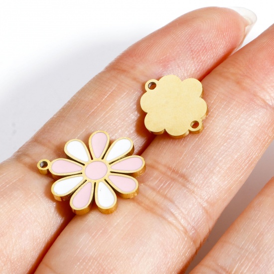 Image de 2 Pcs Breloques en 316 Acier Inoxydable Fleur Multicolore Papillons Émail