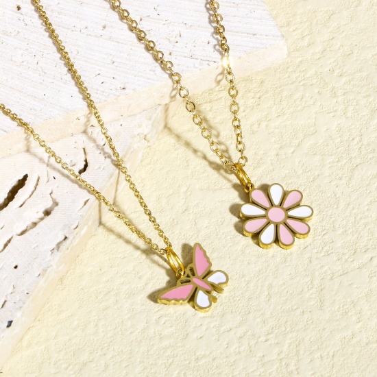 Image de 2 Pcs Breloques en 316 Acier Inoxydable Fleur Multicolore Papillons Émail