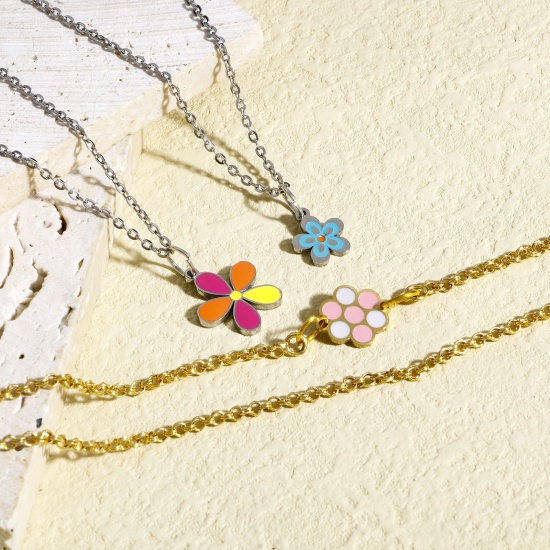 Image de 2 Pcs Breloques en 316 Acier Inoxydable Fleur Multicolore Papillons Émail