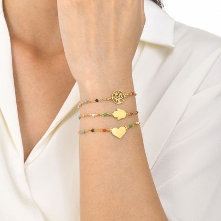 Eco-friendly Simple & Casual Simple 18K Gold Plated 304 Stainless Steel Link Cable Chain Hamsa Symbol Hand Tree of Life Bracelets For Women Party