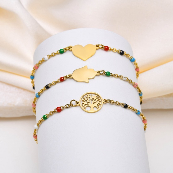 Picture of Eco-friendly Simple & Casual Simple 18K Gold Color 304 Stainless Steel Link Cable Chain Hamsa Symbol Hand Tree of Life Bracelets For Women Party