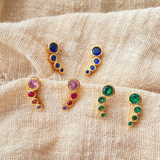 Bild von Umweltfreundliche Vakuumbeschichtung Exquisit Retro 18K Echtgold plattiert Kupfer & Kubisch Zirkonia Kurve Rund Ohrring Ohrstecker Für Frauen Geburtstag 1 Paar
