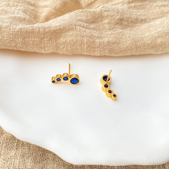 Bild von Umweltfreundliche Vakuumbeschichtung Exquisit Retro 18K Echtgold plattiert Kupfer & Kubisch Zirkonia Kurve Rund Ohrring Ohrstecker Für Frauen Geburtstag 1 Paar