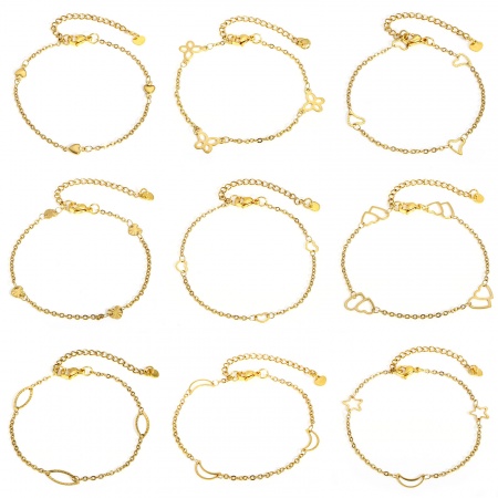 304ステンレス鋼 小豆チェーン・あづきチェーン ブレスレット 金メッキ タッセル 1 本