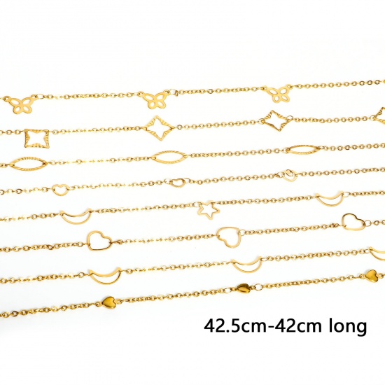 Picture of 304 Stainless Steel Handmade Link Chain Necklace For DIY Jewelry Making Gold Plated With Lobster Claw Clasp And Extender Chain
