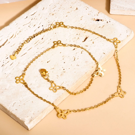 Bild von 1 Strang 304 Edelstahl Handgefertigte Gliederkette Halskette Vergoldet Mit Karabiner Verschluss und Verlängerungskette Extender