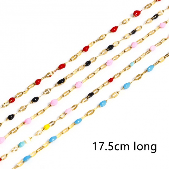 Picture of 304 Stainless Steel Enamel Lips Chain Bracelets Gold Plated With Lobster Claw Clasp And Extender Chain 17.5cm(6 7/8") long