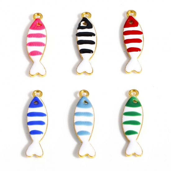 Immagine di Lega di Zinco Sequins Smaltati Charms Oro Placcato Multicolore Pesce Smalto 26mm x 7mm, 5 Pz
