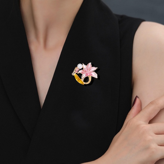 Immagine di Ethnic Pin Brooches Lilium Gold Plated Enamel