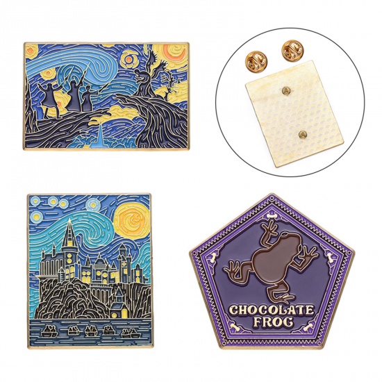 Immagine di Travel Pin Brooches Rectangle Painting Gold Plated Multicolor Enamel