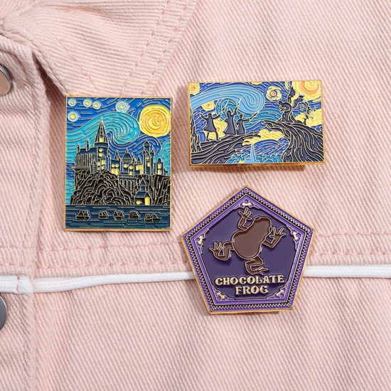 Immagine di Travel Pin Brooches Rectangle Painting Gold Plated Multicolor Enamel