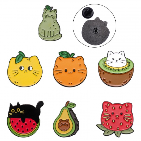 Cute Pin Brooches Cat Animal Fruit Multicolor Enamel