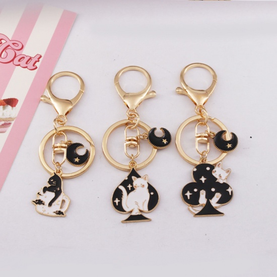 Picture of Y2K Keychain & Keyring Gold Plated Multicolor Half Moon Cat Enamel