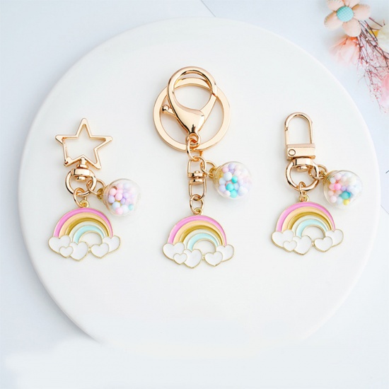Immagine di Cute Keychain & Keyring Gold Plated Multicolor Rainbow Enamel
