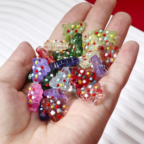Picture of Lampwork Glass Beads For DIY Charm Jewelry Making Christmas Tree Multicolor Enamel About 16mm x 15mm